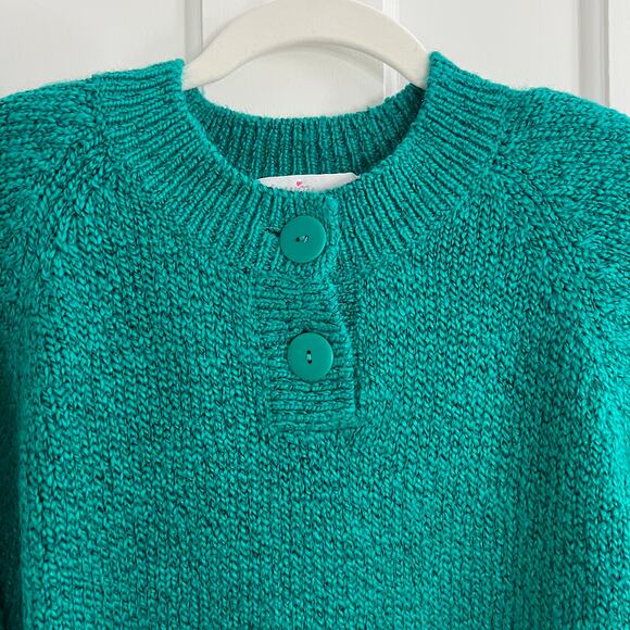 Vintage 80s 90s Emerald Green Sweater 3/4 Sleeve - Picture 2 of 8